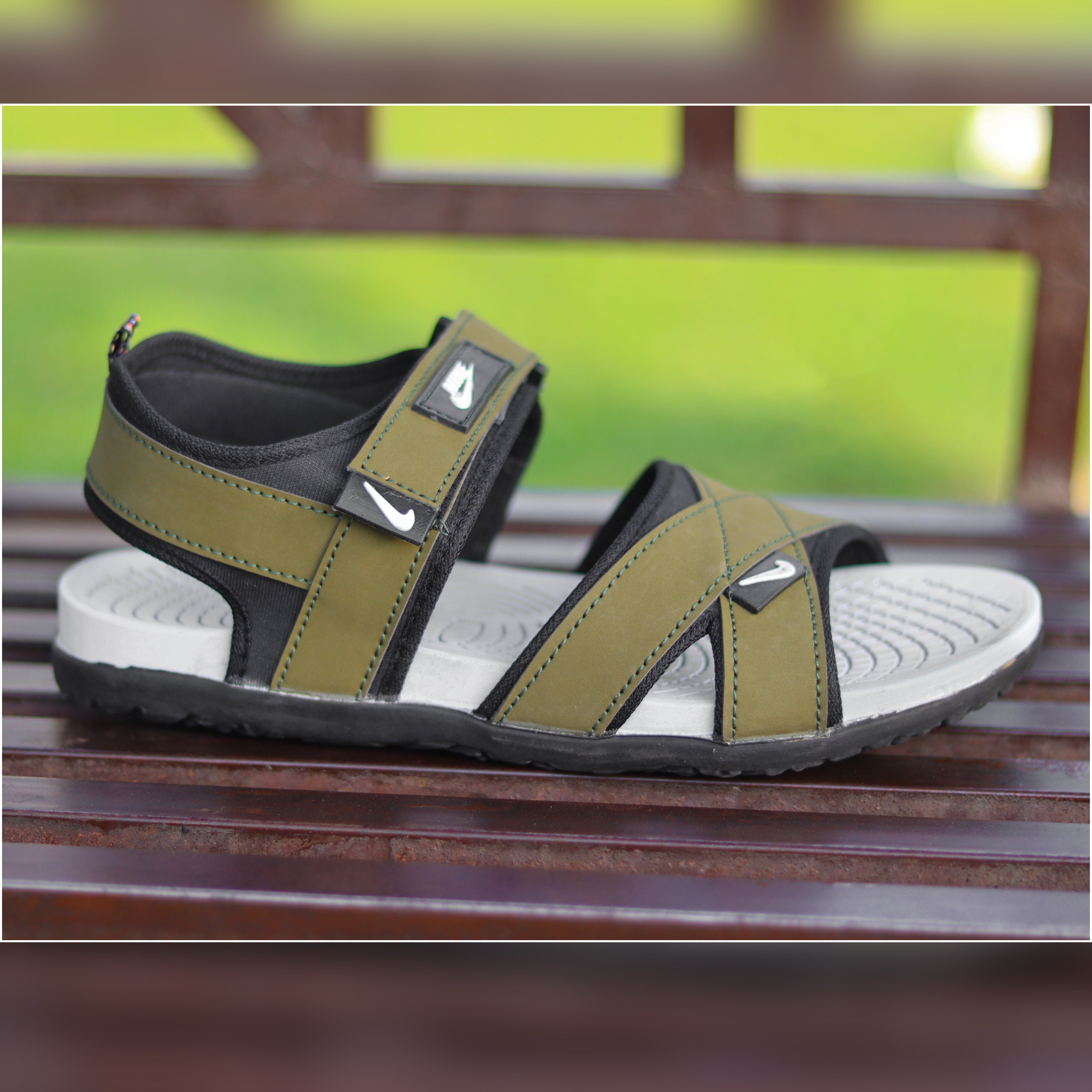 AZ Spot Men’s Olive Green Cross-Strap Sporty Sandals