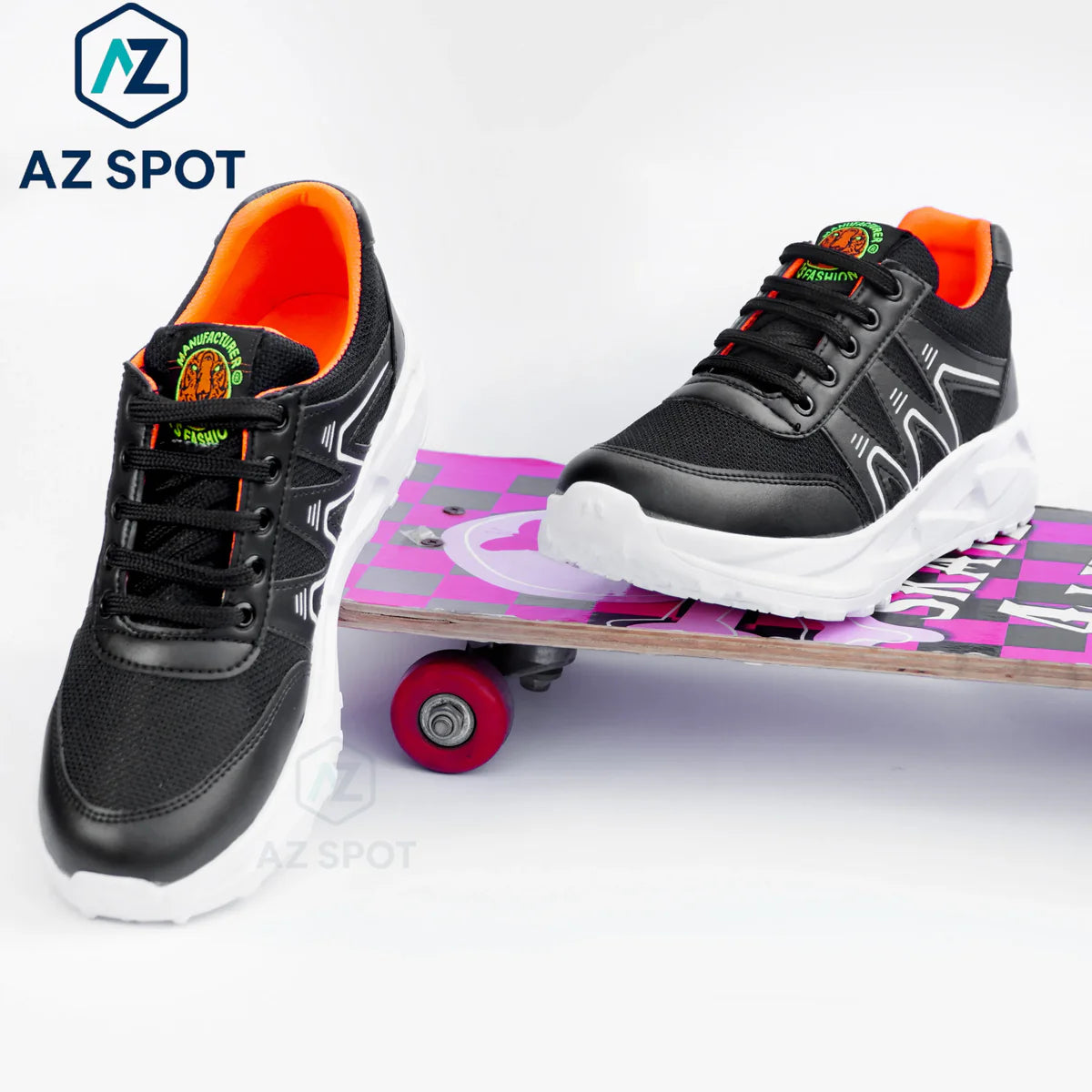 AZ Spot Men’s Pro-Run Mesh Sneakers – Midnight Black & Orange